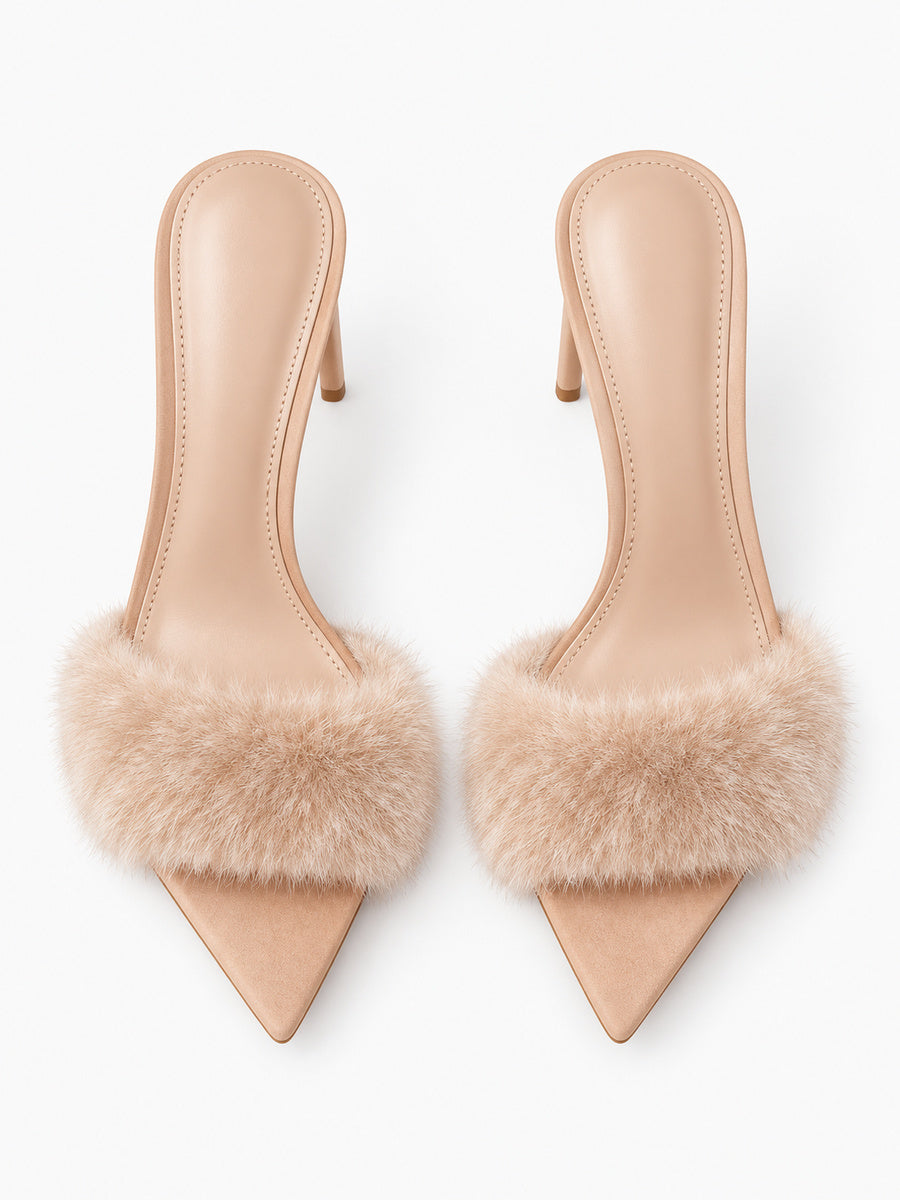 Edith – Mule fourrée à talon femme – Abricot — dessus