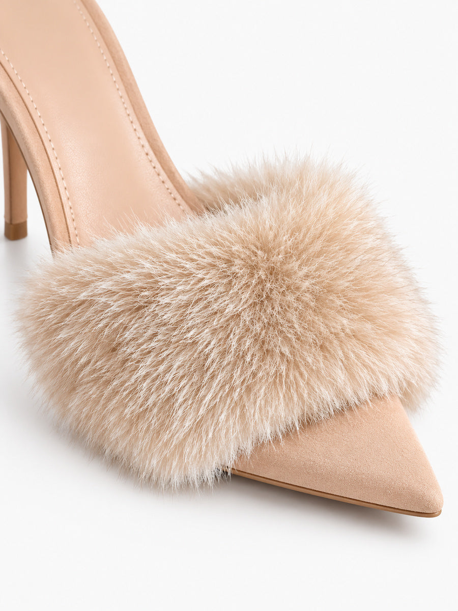 Edith – Mule fourrée à talon femme – Abricot — détail