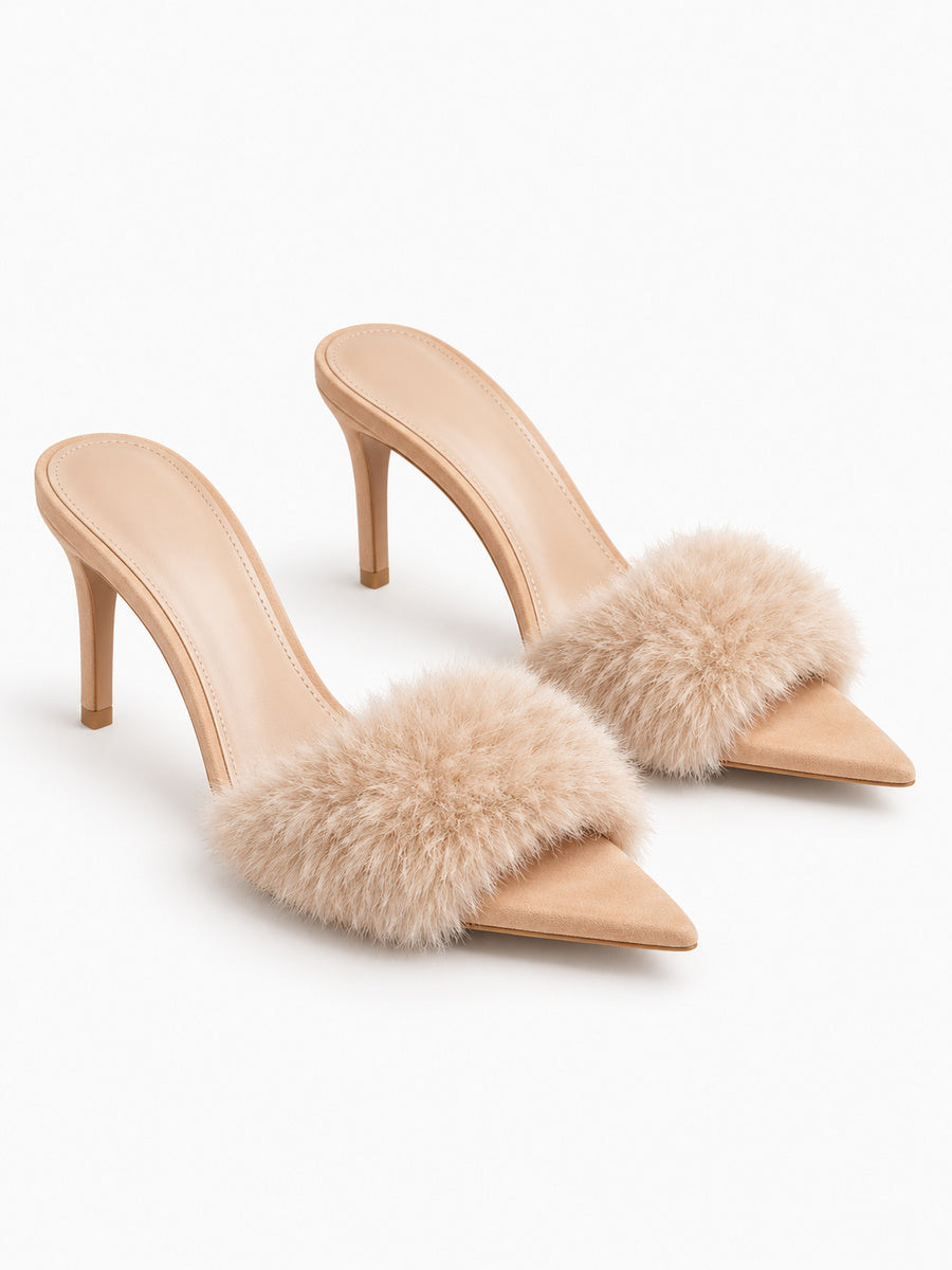 Edith – Mule fourrée à talon femme – Abricot — trois quarts