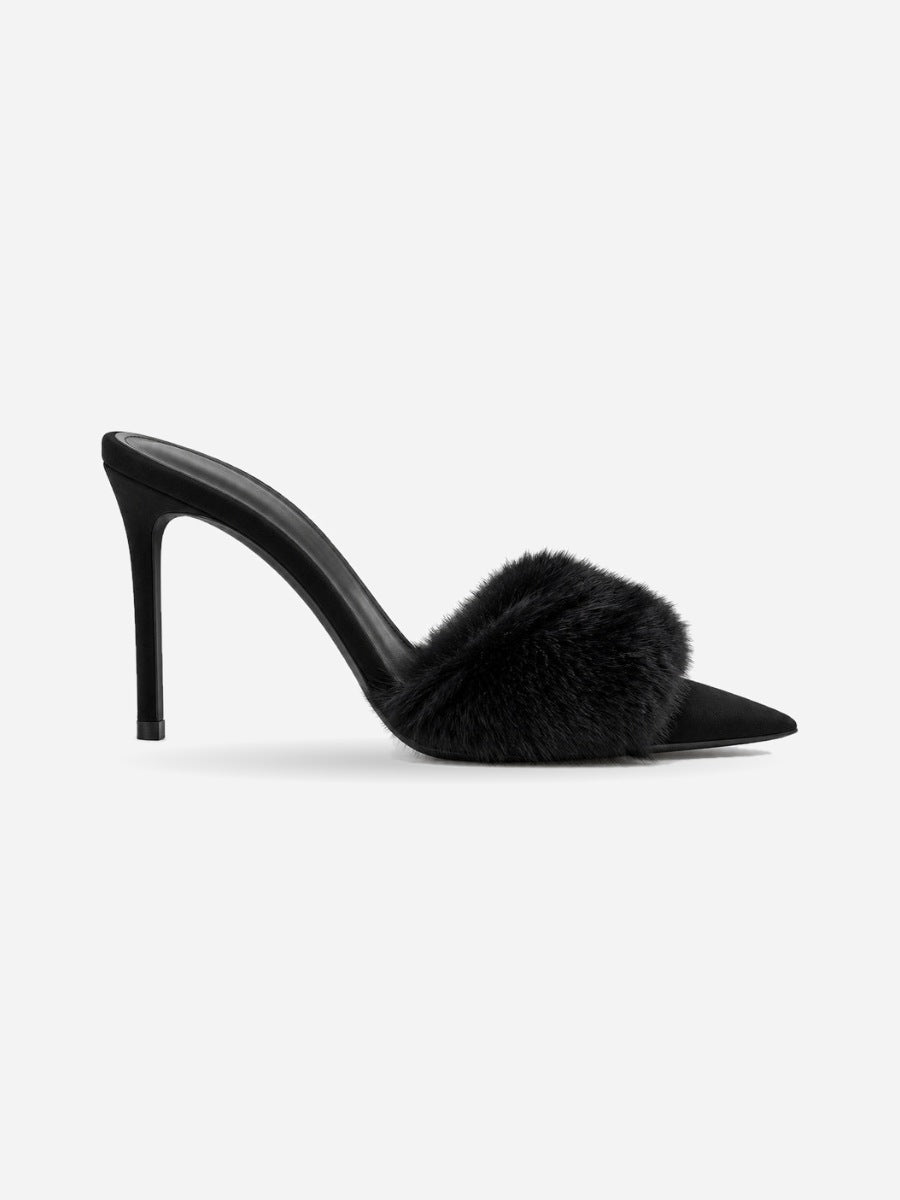 Edith – Mule fourrée à talon femme – Noir — profil droit