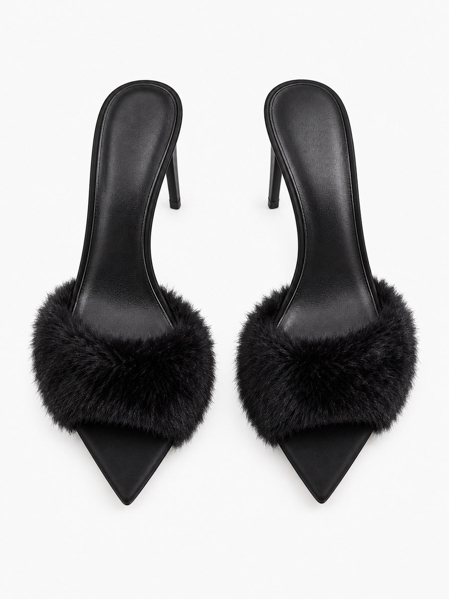 Edith – Mule fourrée à talon femme – Noir — dessus