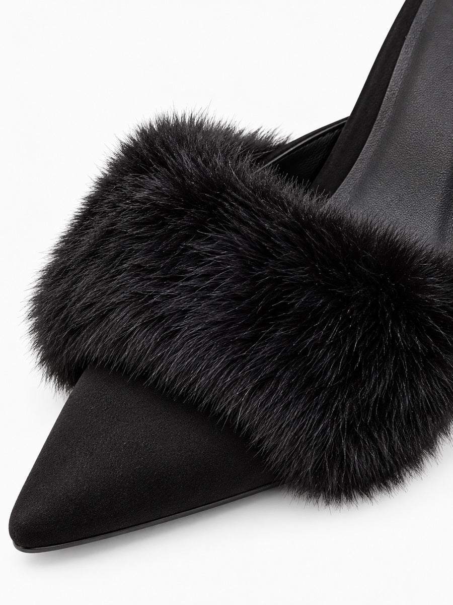 Edith – Mule fourrée à talon femme – Noir — détail