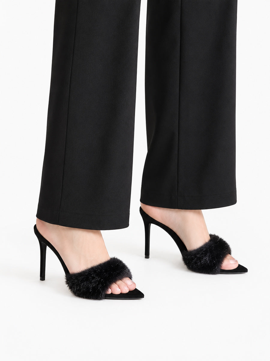 Edith – Mule fourrée à talon femme – Noir — portée