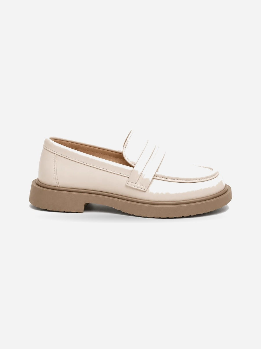 Éléonore – Mocassin à bout rond enfant fille – Beige — profil droit