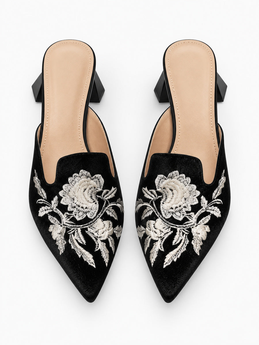 Elia – Mule brodée femme – Noir — dessus