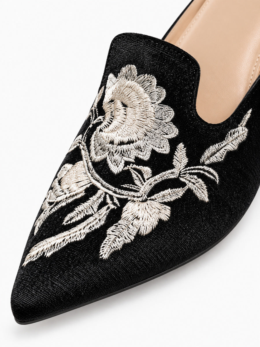 Elia – Mule brodée femme – Noir — détail