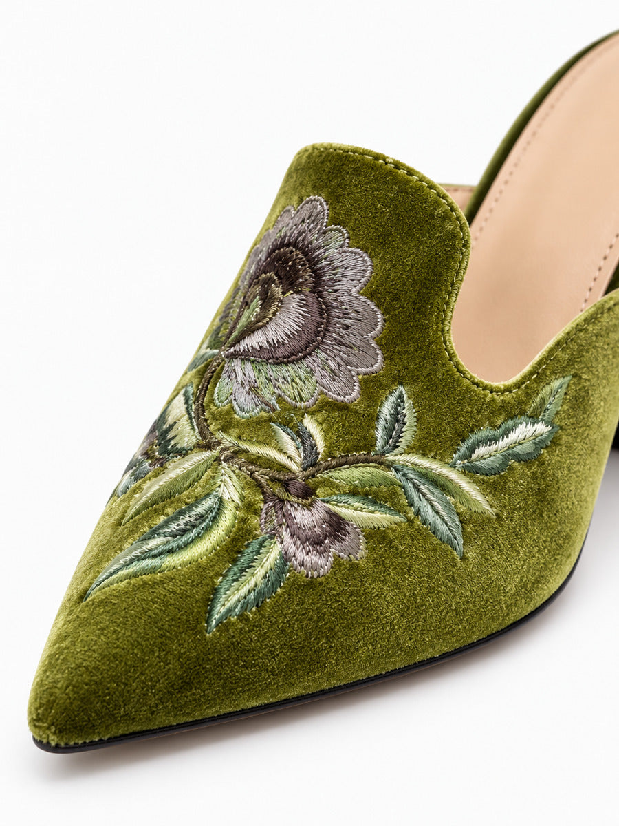 Elia – Mule brodée femme – Vert — détail