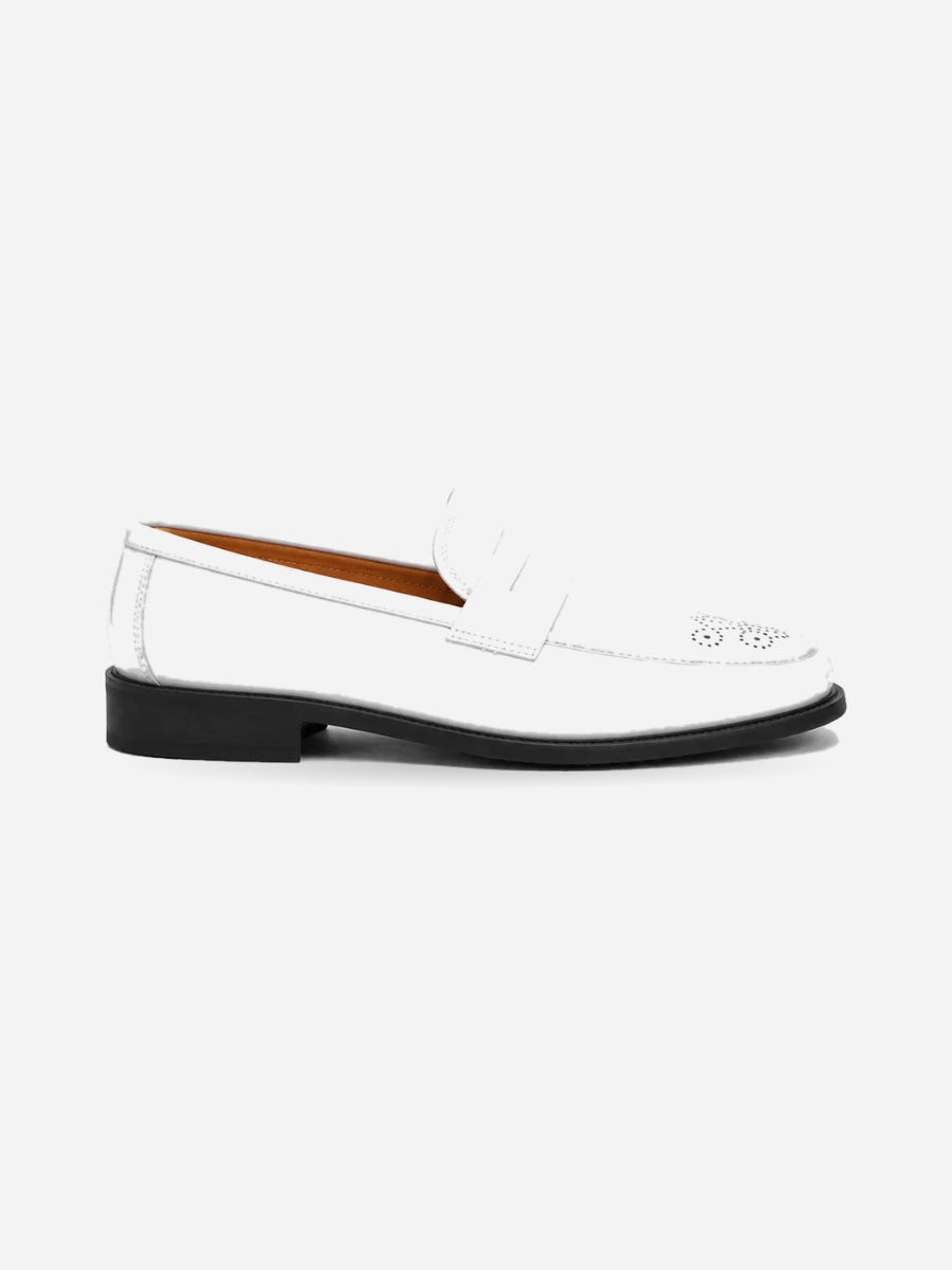 Elio – Mocassin homme bout pointu verni – Blanc — profil droit