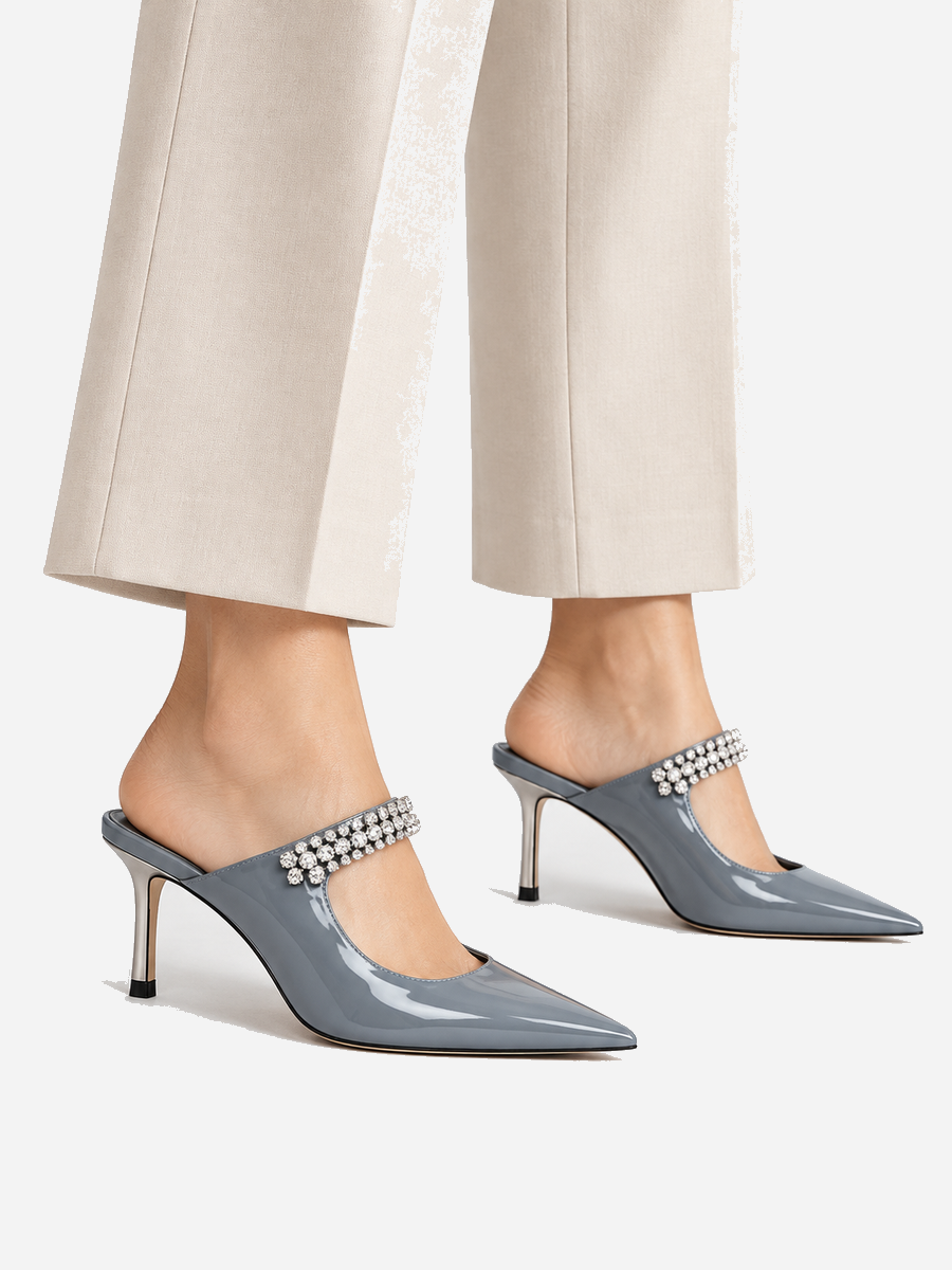 Élodie – Mule à talon haut et diamant femme – Bleu — portée