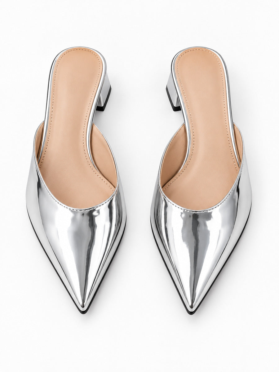 Eloïse – Mule à talon bas femme – Argenté — dessus