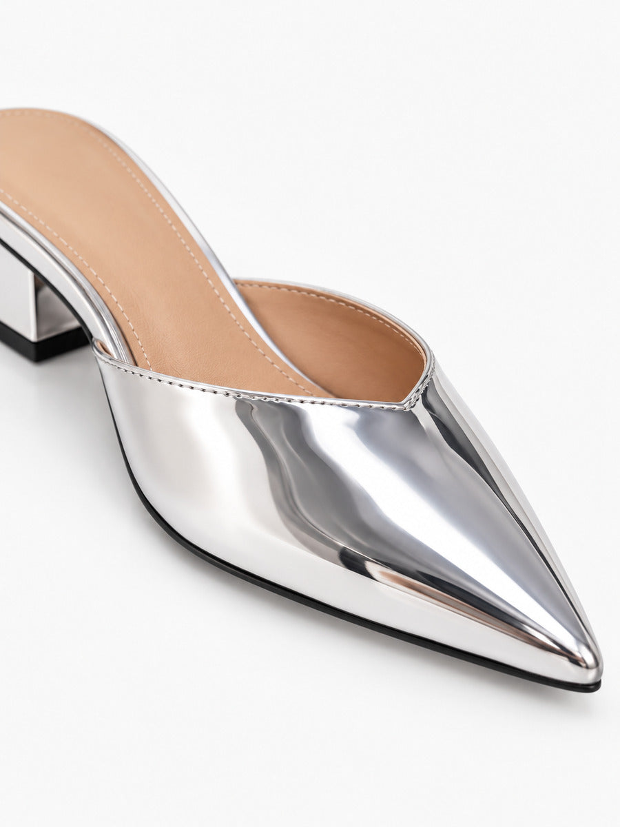 Eloïse – Mule à talon bas femme – Argenté — détail