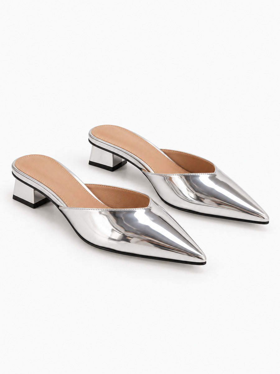 Eloïse – Mule à talon bas femme – Argenté — trois quarts