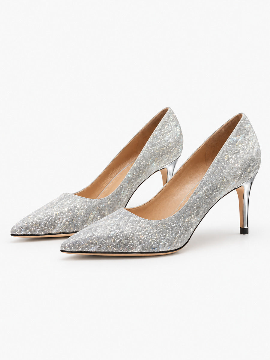 Elsa – Escarpin pointu à talon haut femme – Argenté — paire 3/4