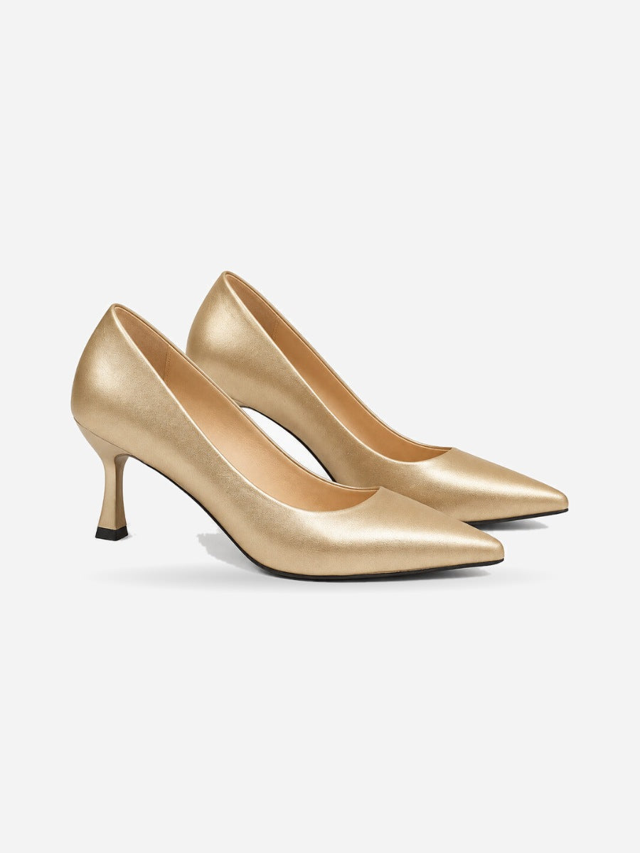 Émeline – Escarpin à talon fin femme – Doré — profil droit