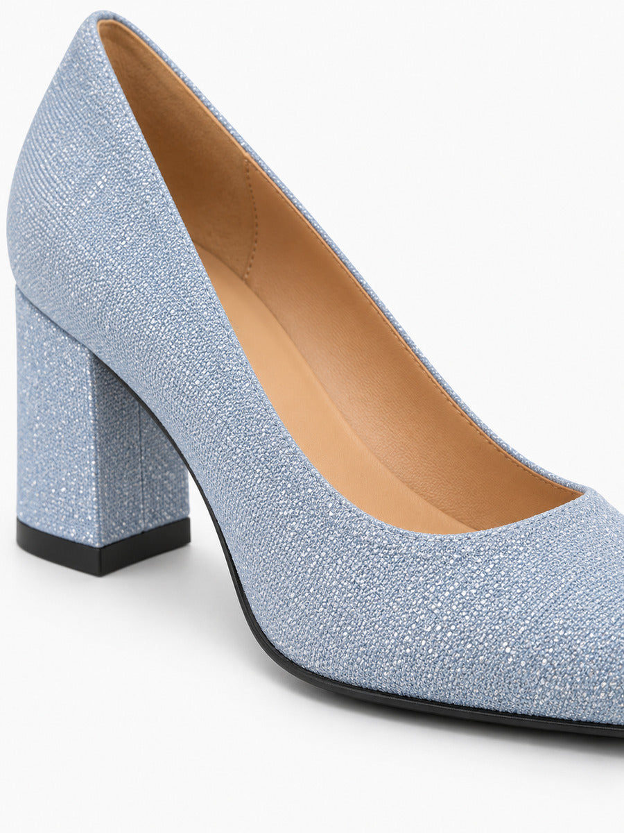 Emmanuelle – Escarpin à talon épais femme – Bleu — détail