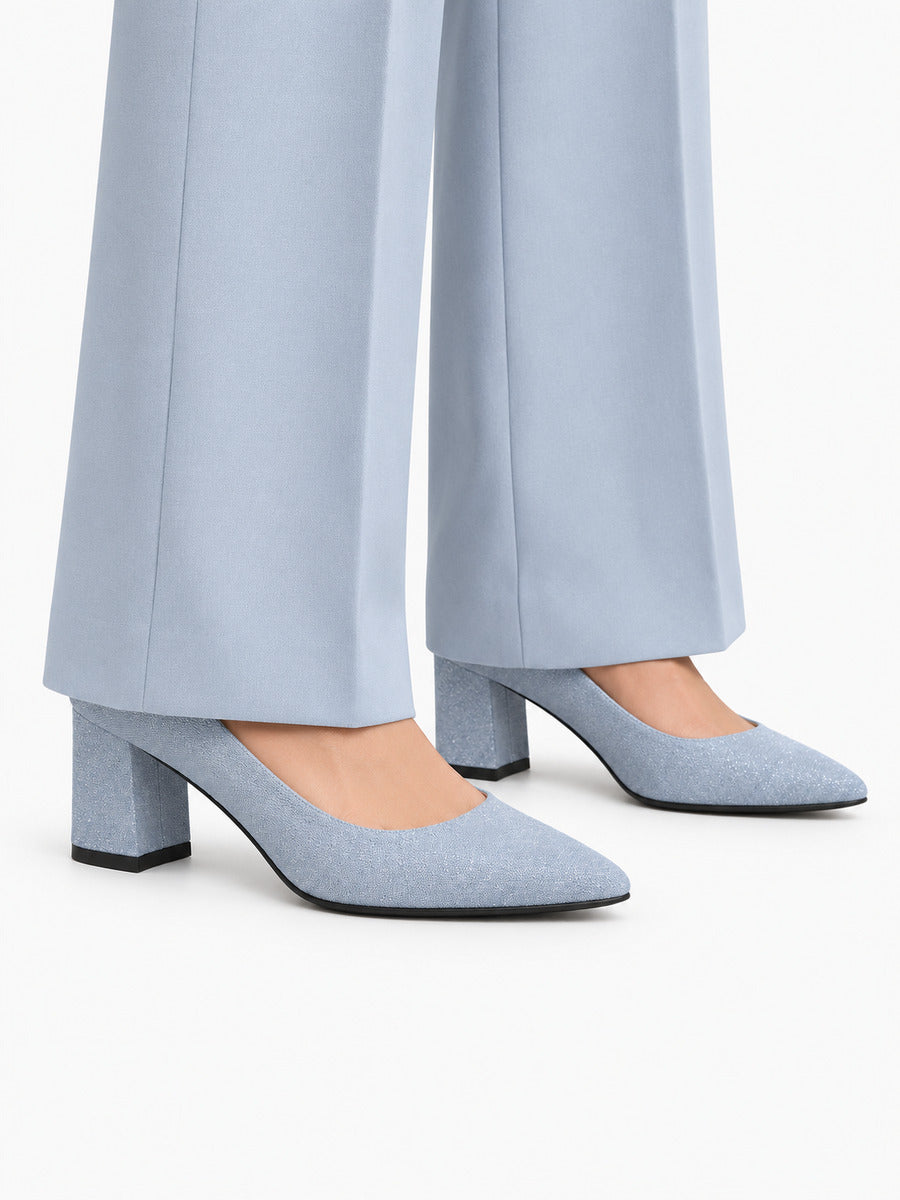 Emmanuelle – Escarpin à talon épais femme – Bleu — portée