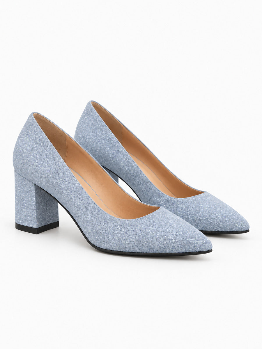 Emmanuelle – Escarpin à talon épais femme – Bleu — trois quarts