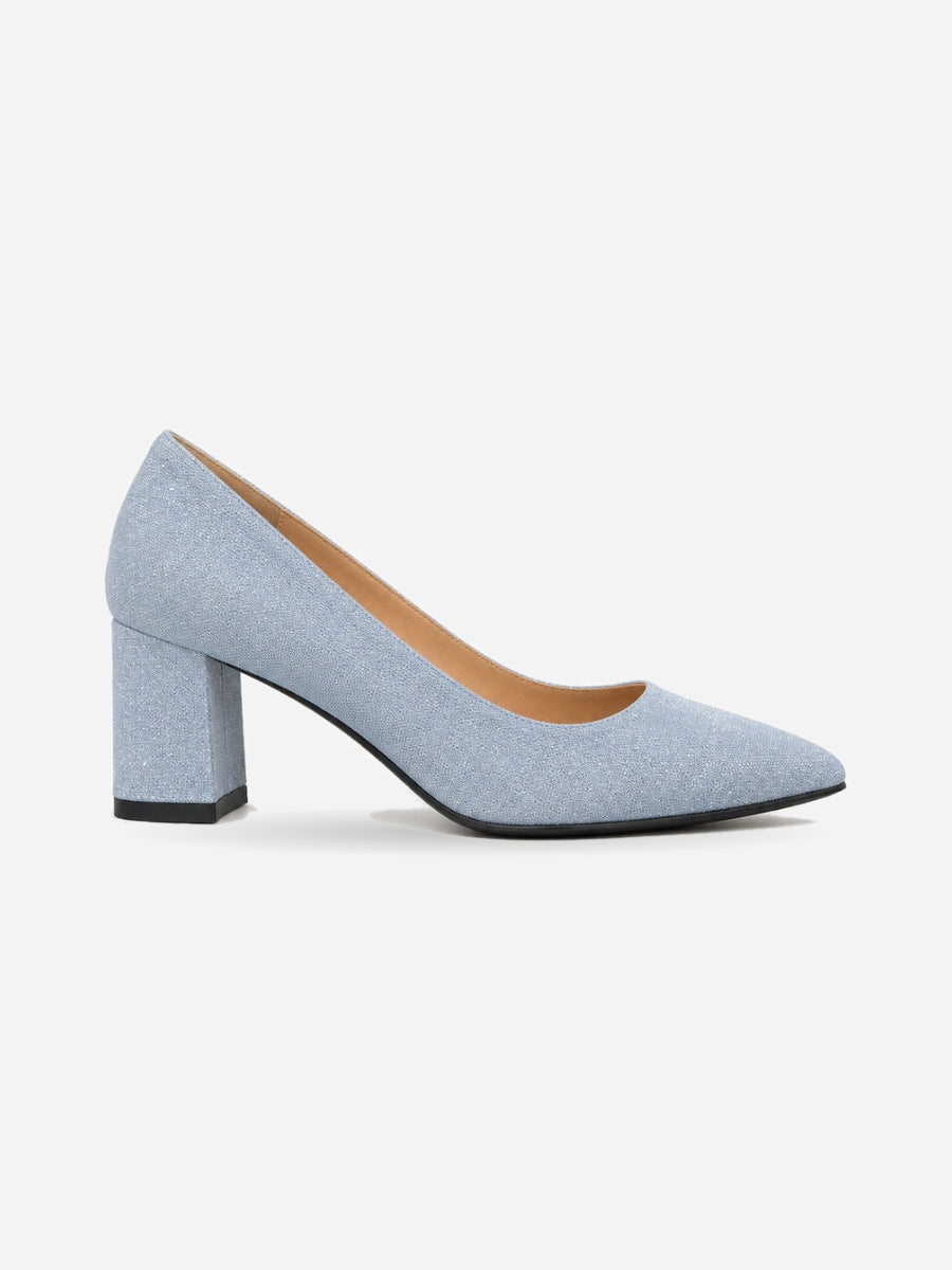 Emmanuelle – Escarpin à talon épais femme – Bleu — profil droit