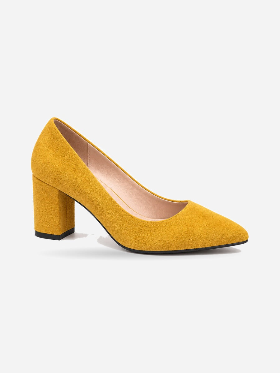 Emmanuelle – Escarpin à talon épais femme – Jaune — profil droit