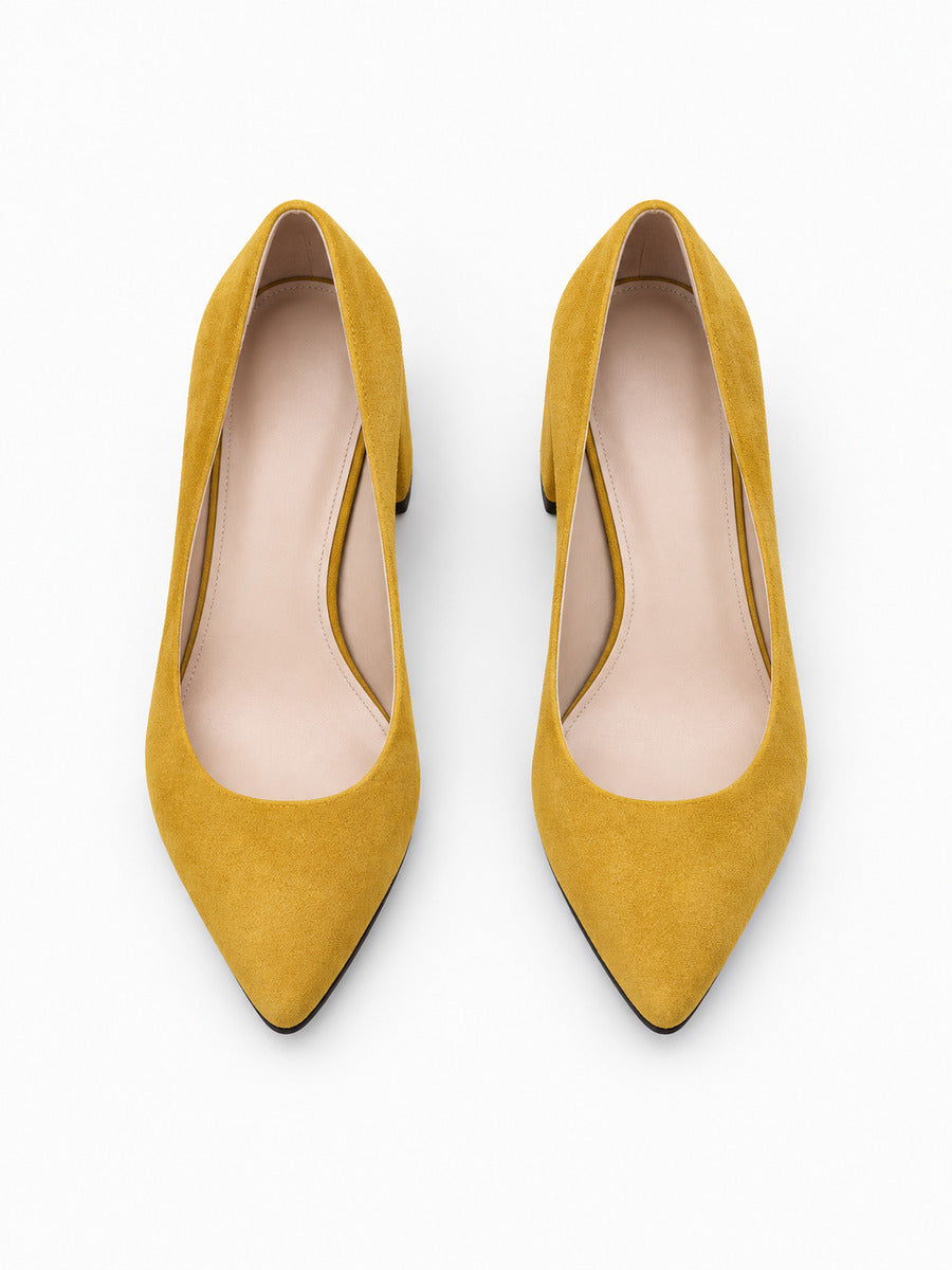 Emmanuelle – Escarpin à talon épais femme – Jaune — dessus