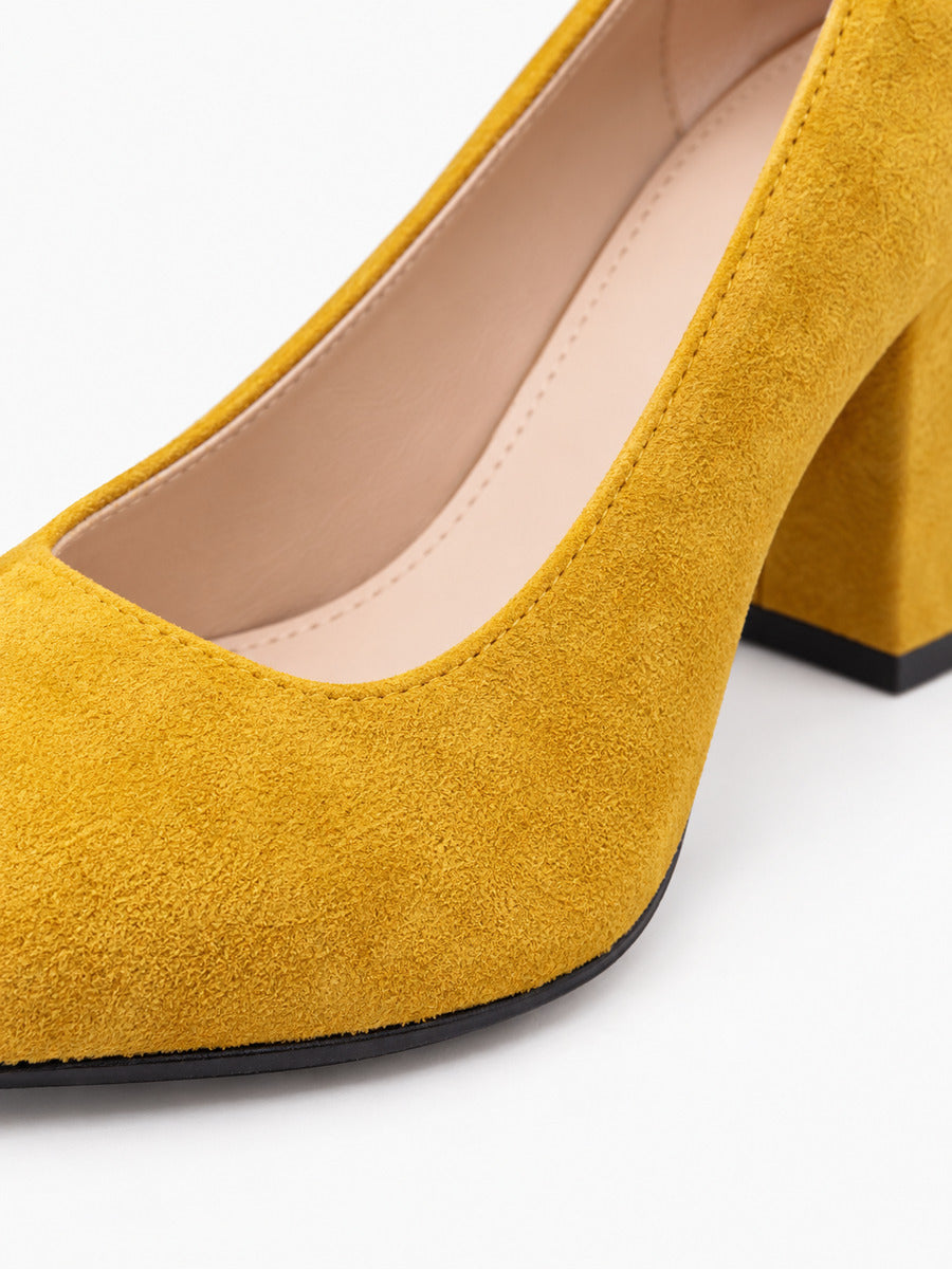 Emmanuelle – Escarpin à talon épais femme – Jaune — détail