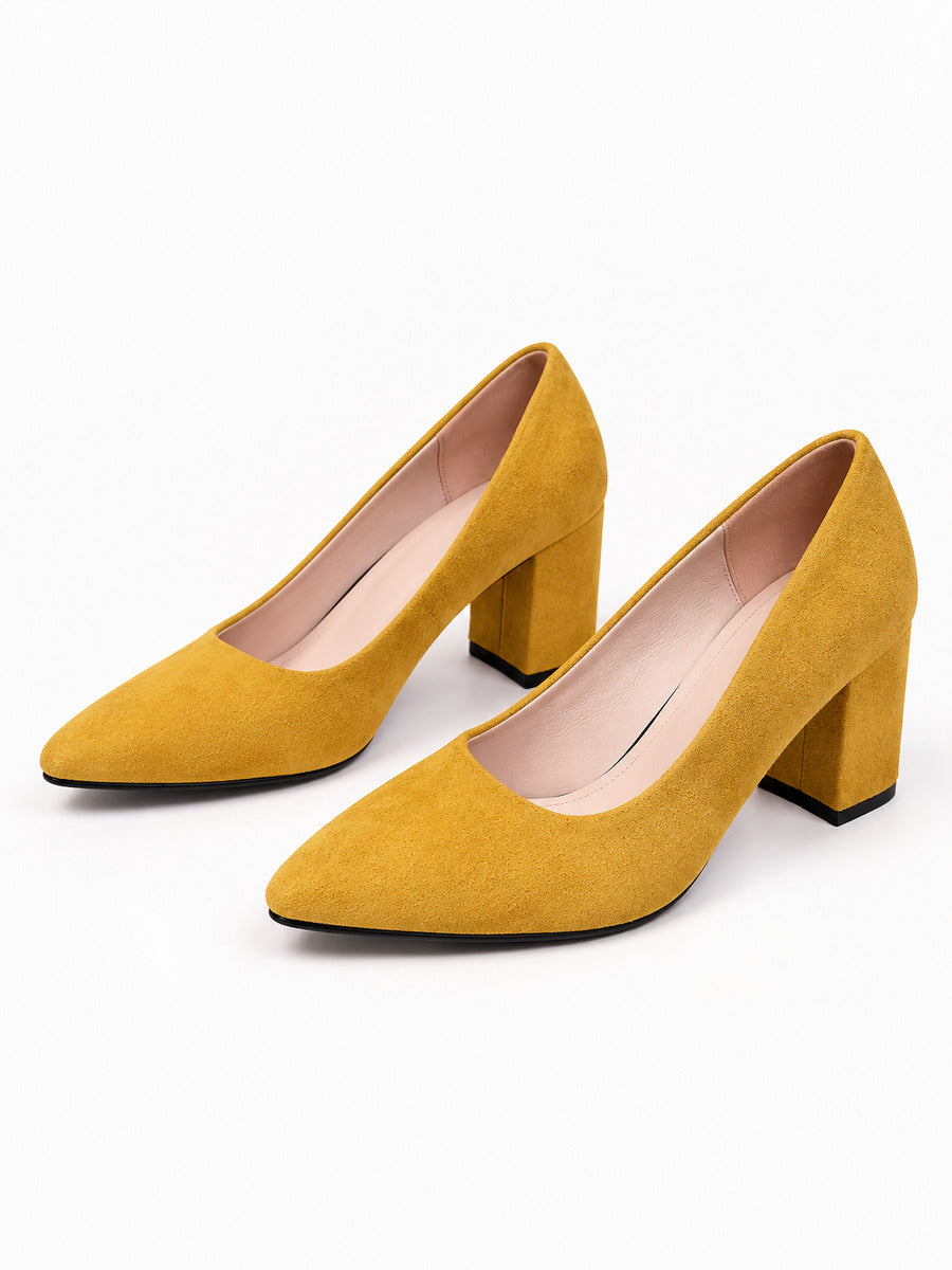 Emmanuelle – Escarpin à talon épais femme – Jaune — trois quarts