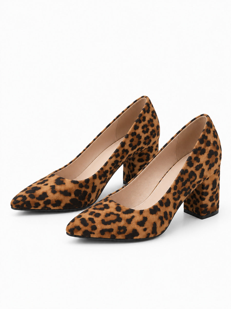 Emmanuelle – Escarpin à talon épais femme – Léopard — trois quarts