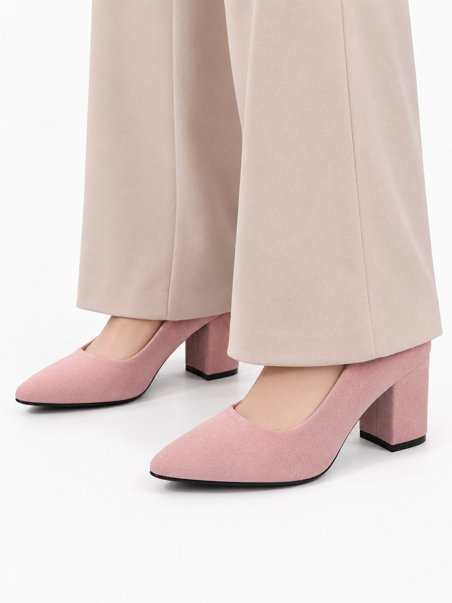 Emmanuelle – Escarpin à talon épais femme – Rose — portée