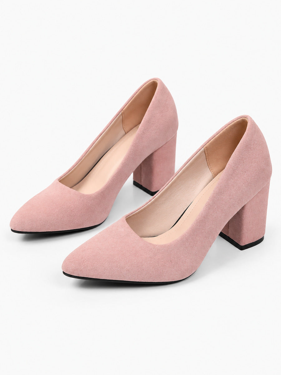 Emmanuelle – Escarpin à talon épais femme – Rose — trois quarts