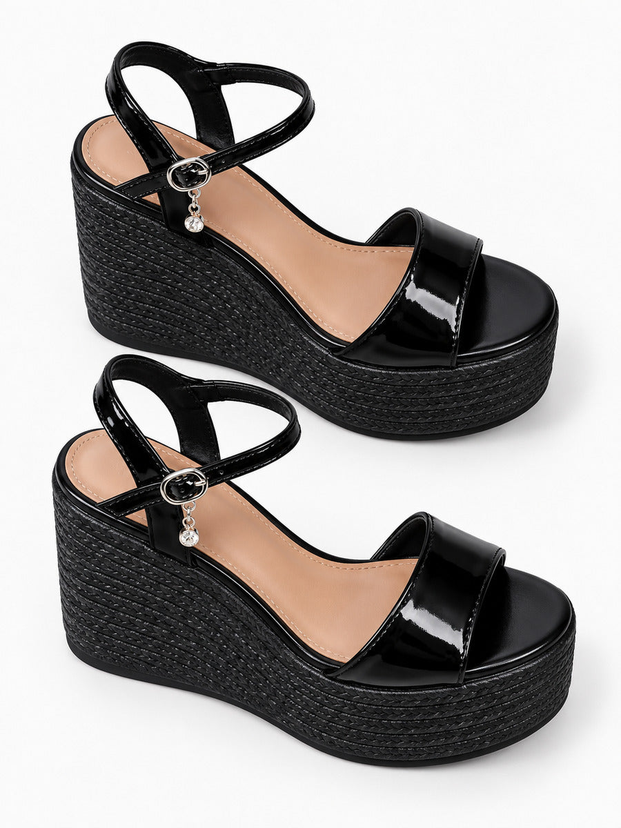 Erika – Sandale compensée femme – Noir — dessus
