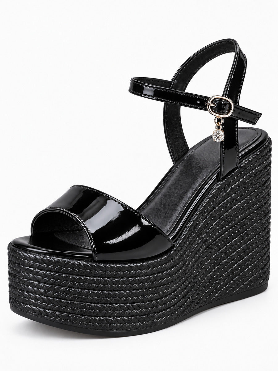 Erika – Sandale compensée femme – Noir — détail