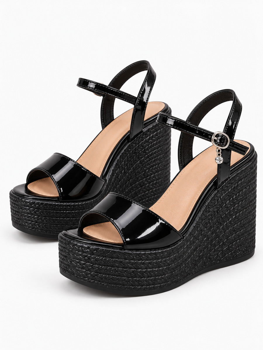 Erika – Sandale compensée femme – Noir — trois quarts