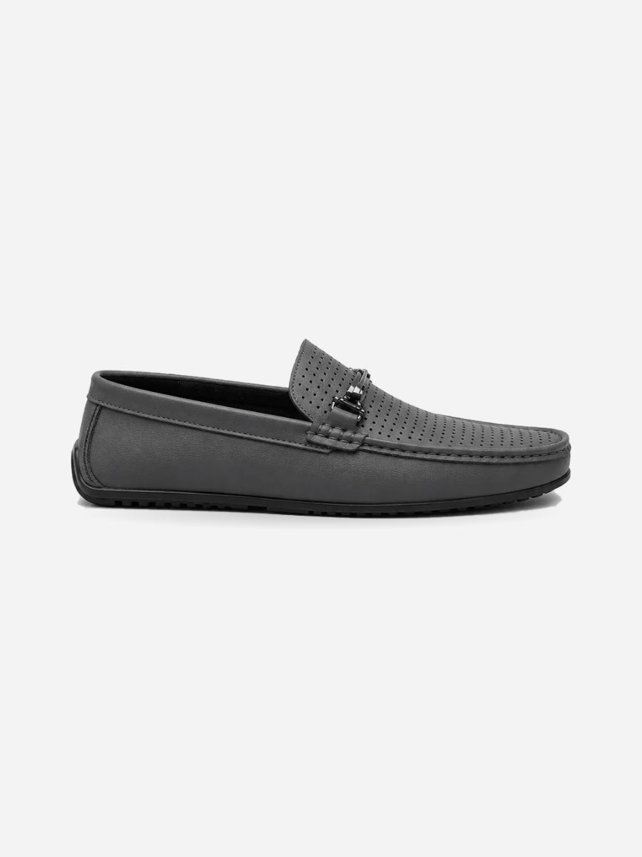 Ethan – Mocassin en cuir véritable homme – Gris — profil droit