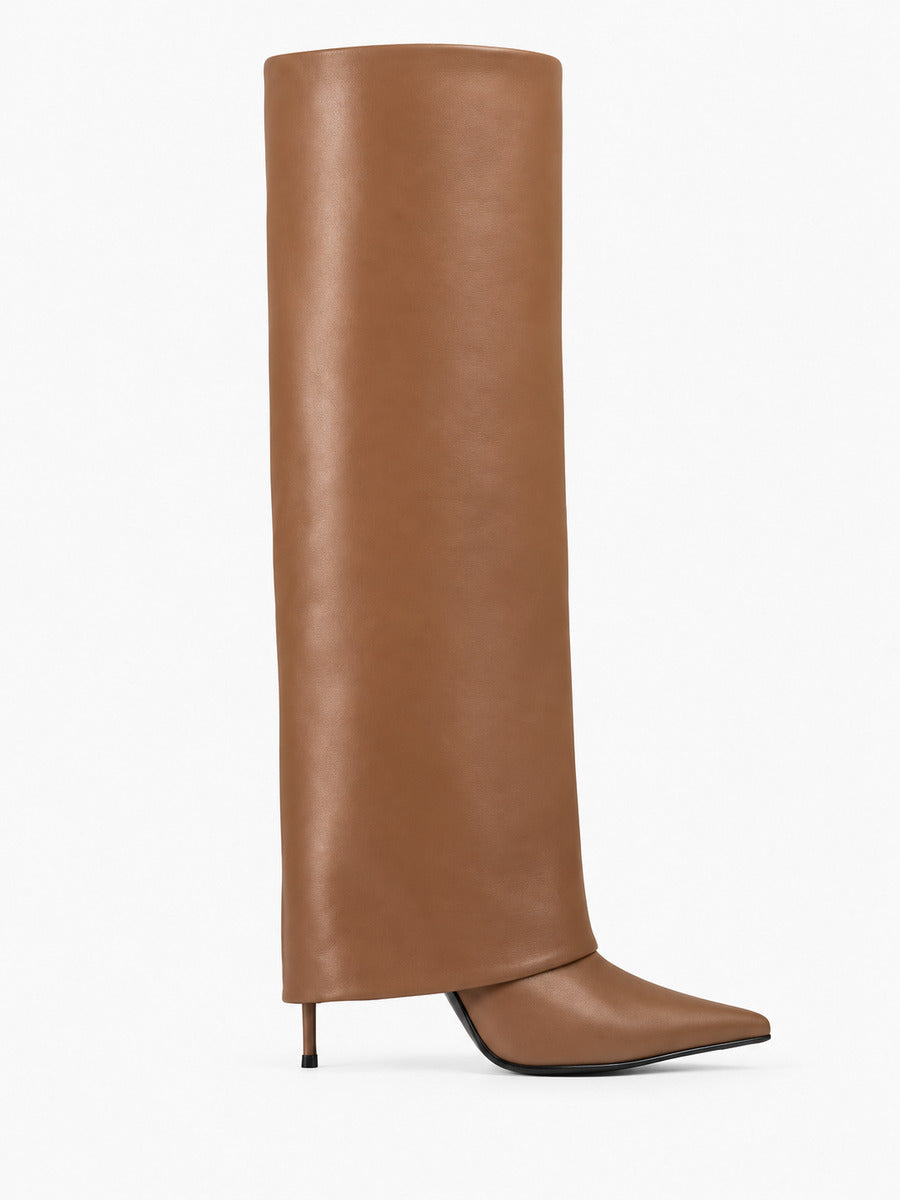Eva – Botte haute en cuir noire femme — profil droit