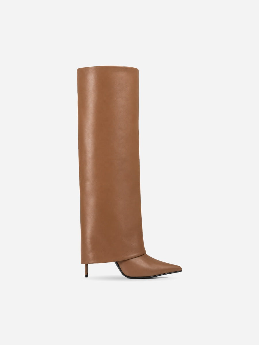 Eva – Botte haute en cuir noire femme — profil droit