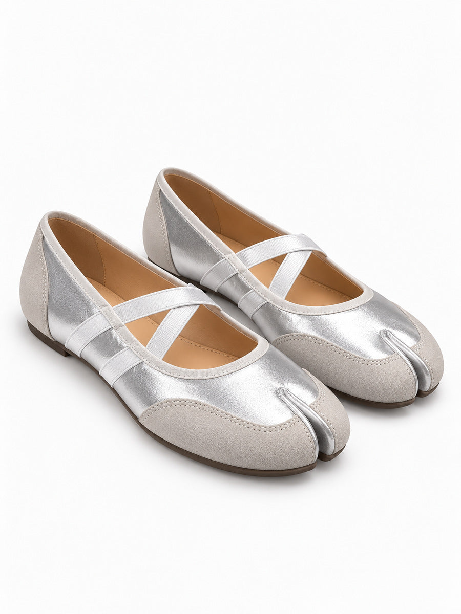 Fabienne – Ballerine Tabi femme – Gris — trois quarts