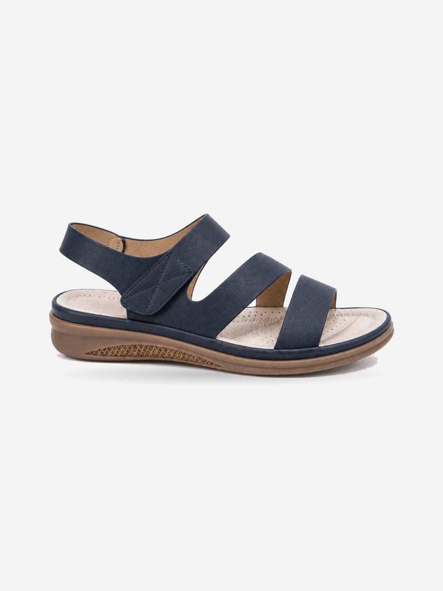 Fiona – Sandale compensée romaine femme – Bleu — profil droit