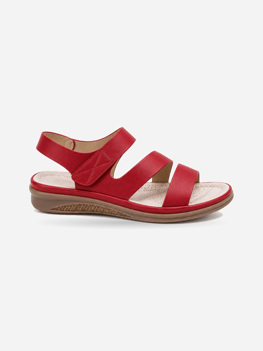 Fiona – Sandale compensée romaine femme – Rouge — profil droit