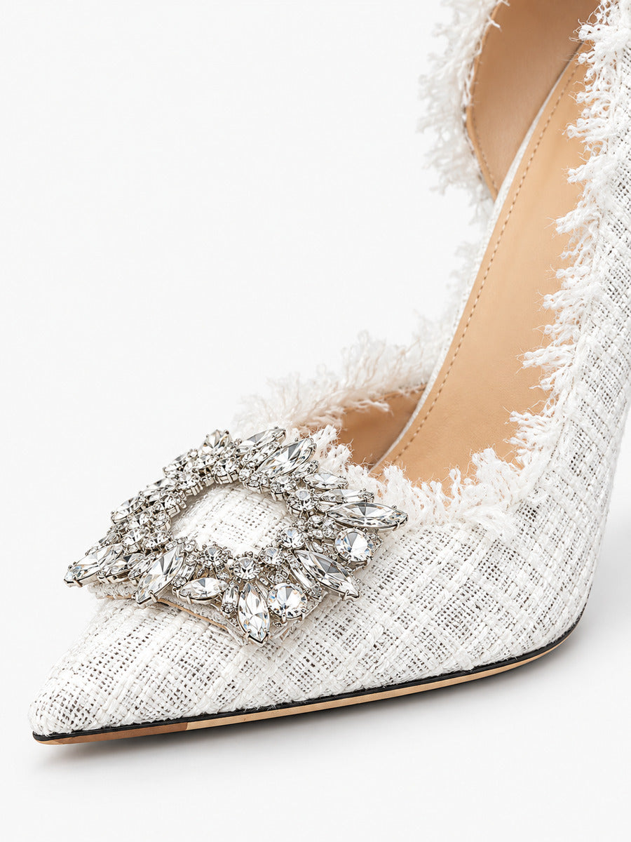 Flora – Escarpin blanc tressé à strass femme — détail