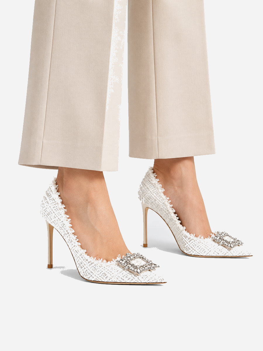 Flora – Escarpin blanc tressé à strass femme – Blanc — portée
