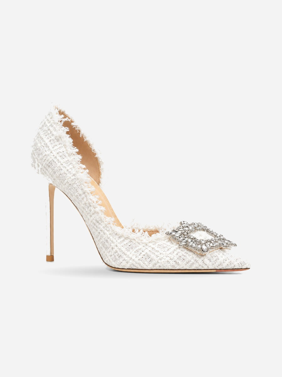 Flora – Escarpin blanc tressé à strass femme – Blanc — profil droit