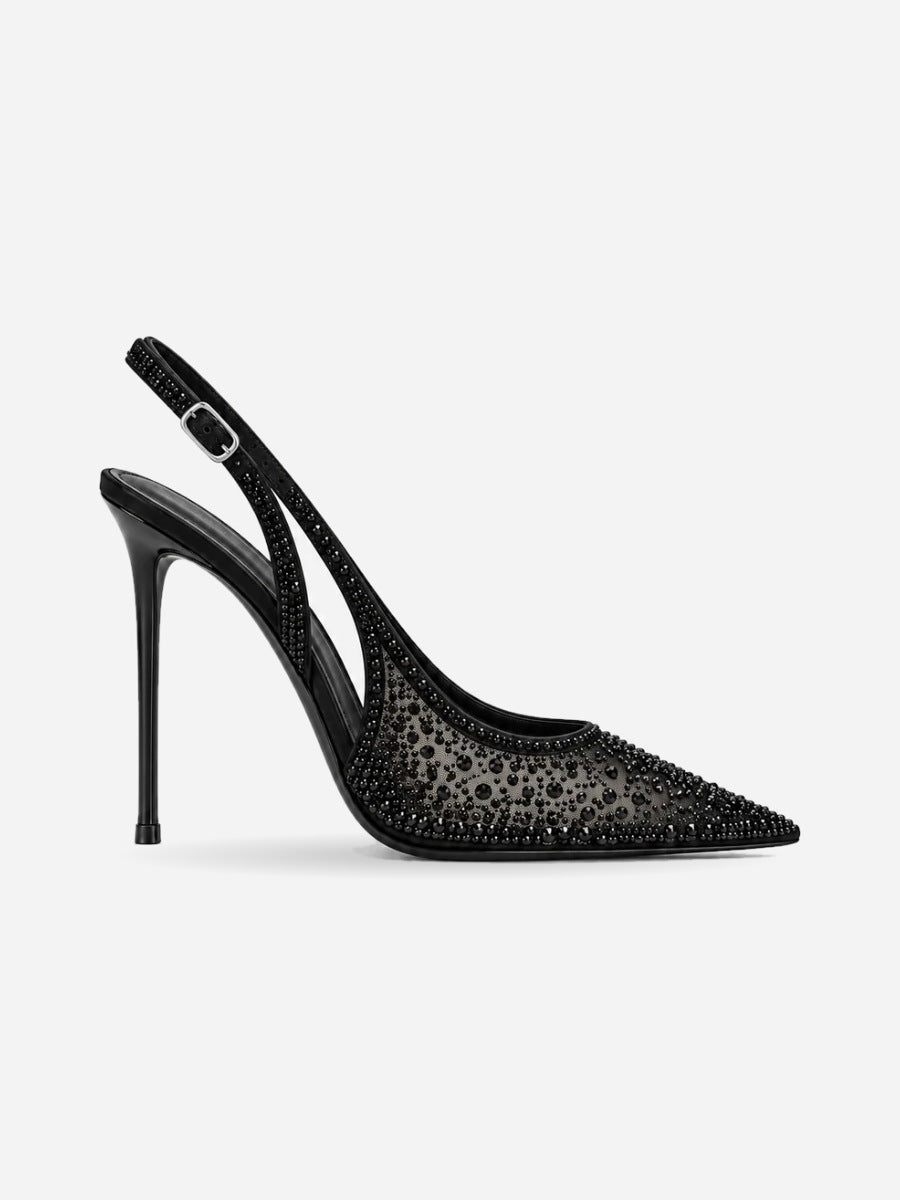 Gabrielle – Escarpin à talon épais fleuri femme – Noir — talon 10 cm