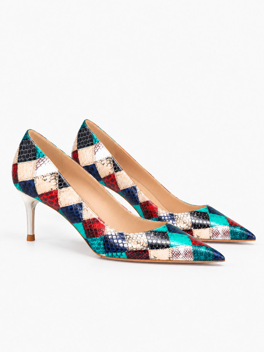 Gaëlle – Escarpin stiletto en cuir pointu femme — paire vue trois-quarts