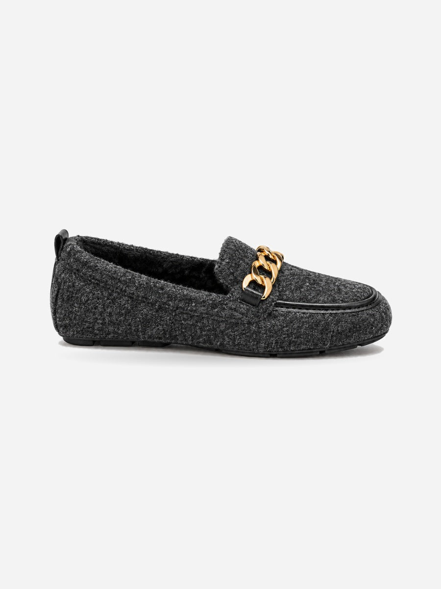 Geneviève – Mocassin en daim femme – Gris foncé — profil droit