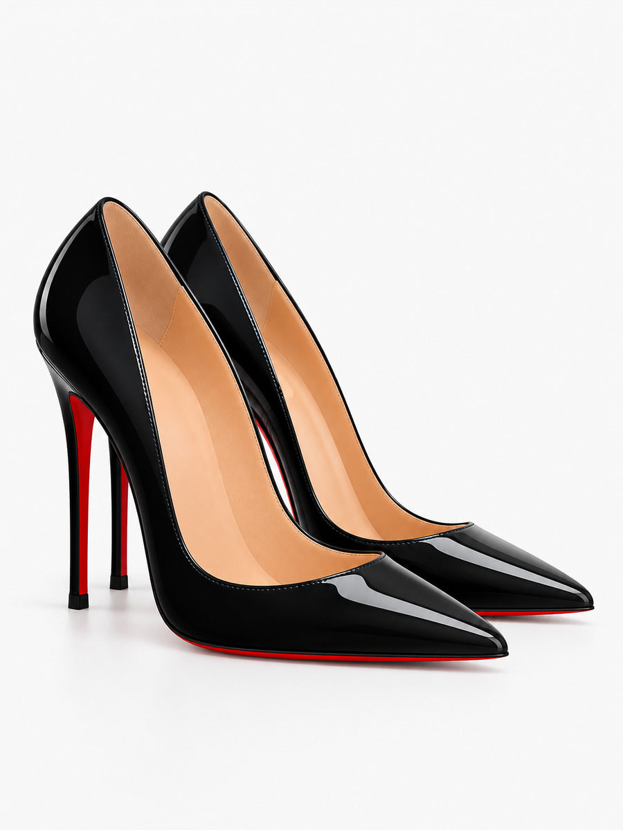 Gina – Escarpin à talon haut femme – Noir — paire vue trois-quarts
