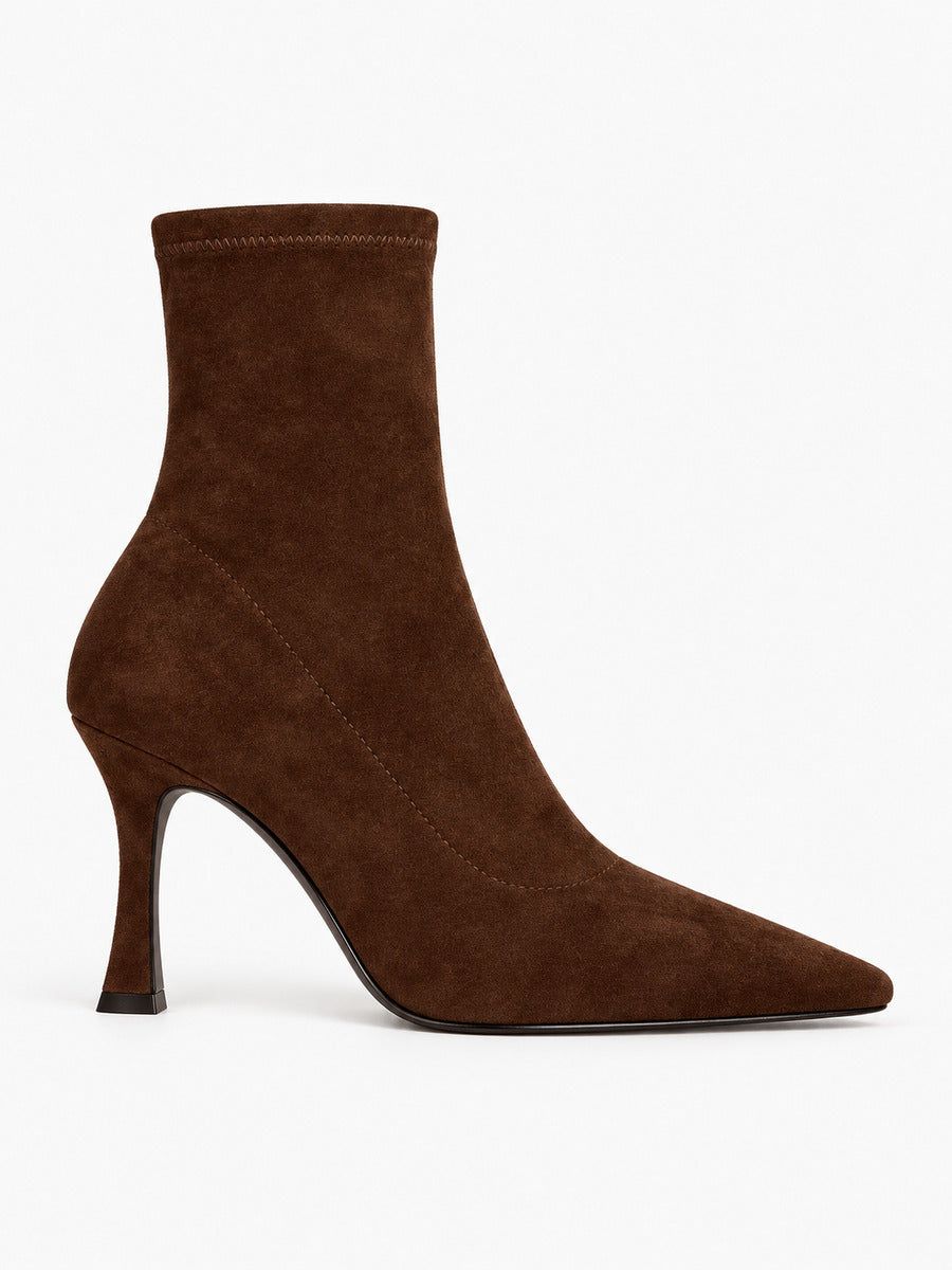 Ginevra – Bottine extensible à talon haut femme – Marron — profil pointe vers la droite