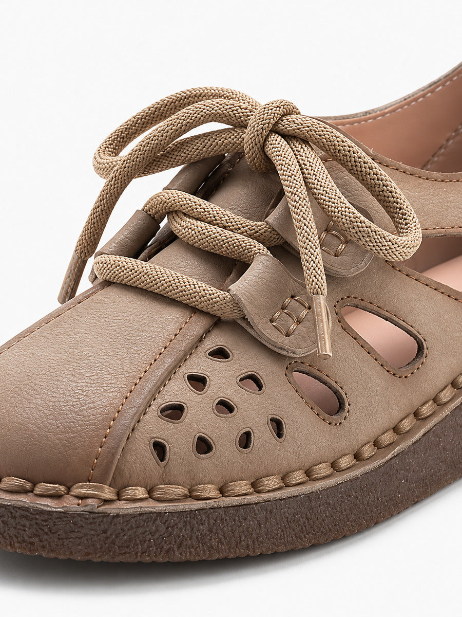 Gisèle – Sandale compensée en cuir femme – Beige — détail