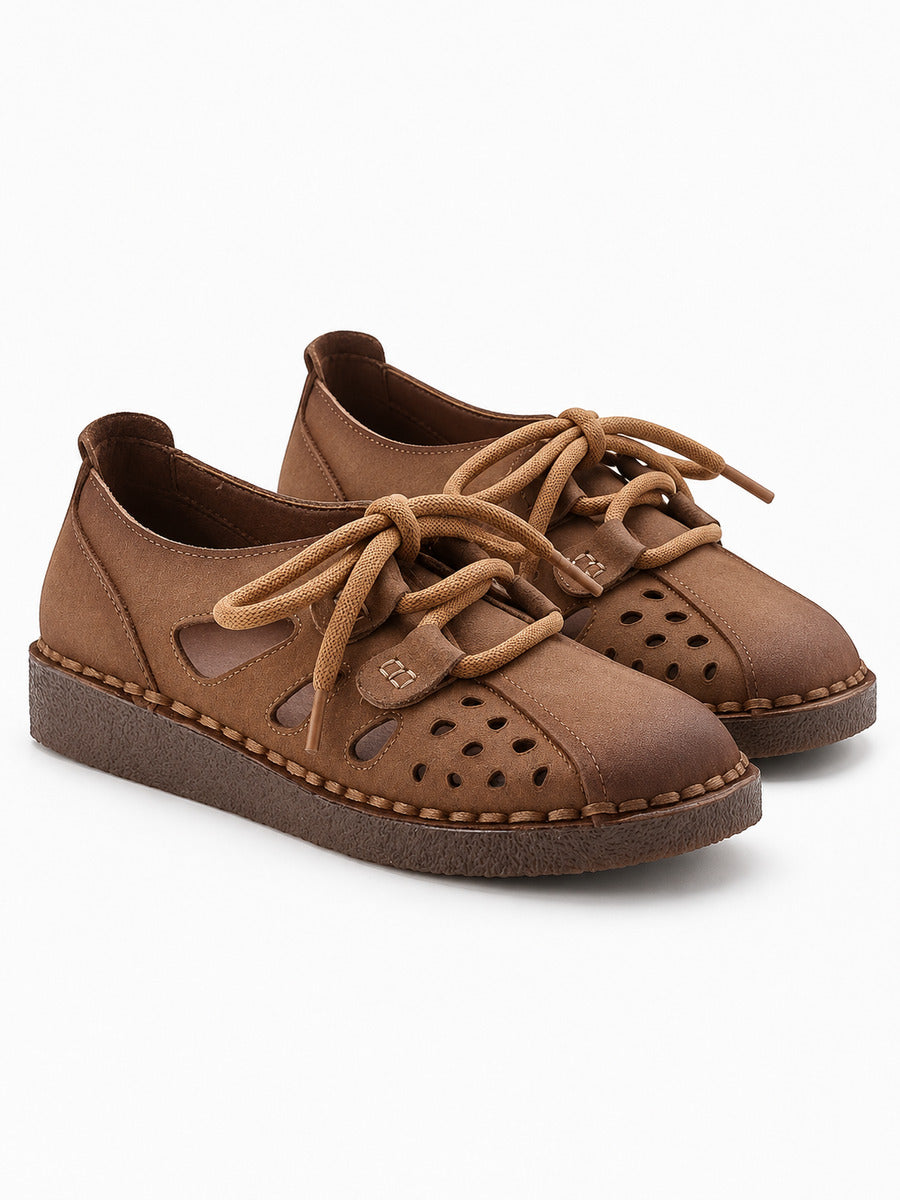 Gisèle – Sandale compensée en cuir femme – Marron — paire 3/4
