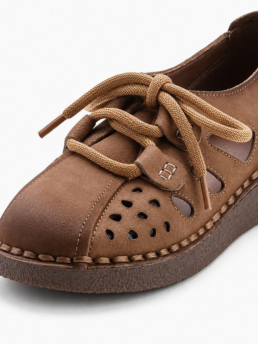 Gisèle – Sandale compensée en cuir femme – Marron — détail