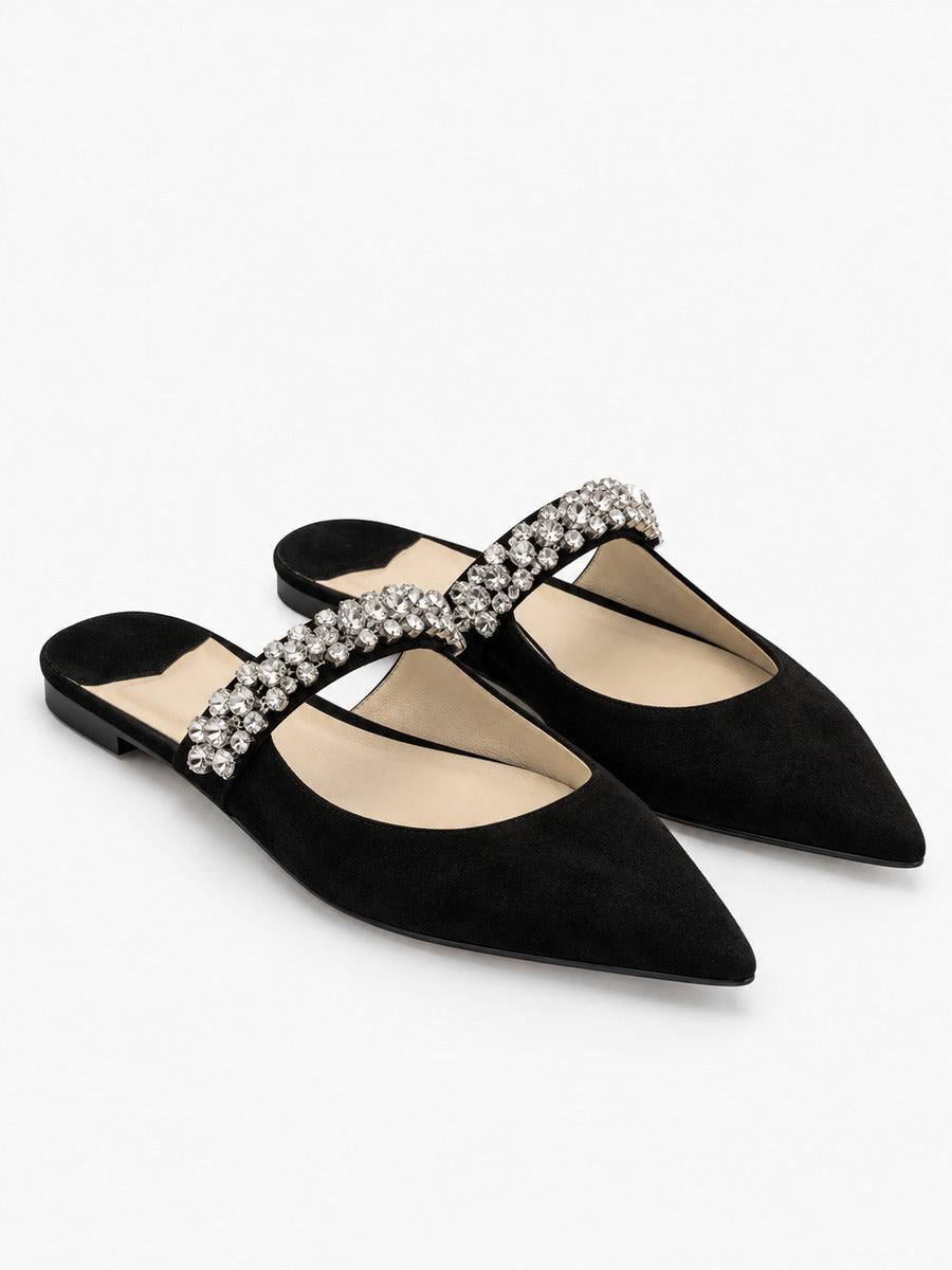 Giulia – Mule en cuir à cristaux femme – Noir — paire vue trois-quarts